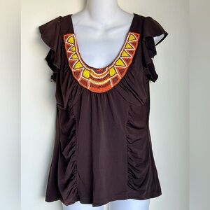 Women's Brown embroidery top shirt size large